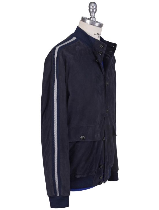 Kiton Kiotn Blue Leather Coat Blue 001