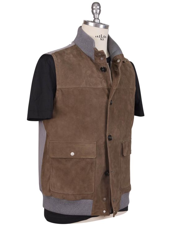 Kiton Kiton Brown Gray Leather Suede Vest Brown / Gray 001