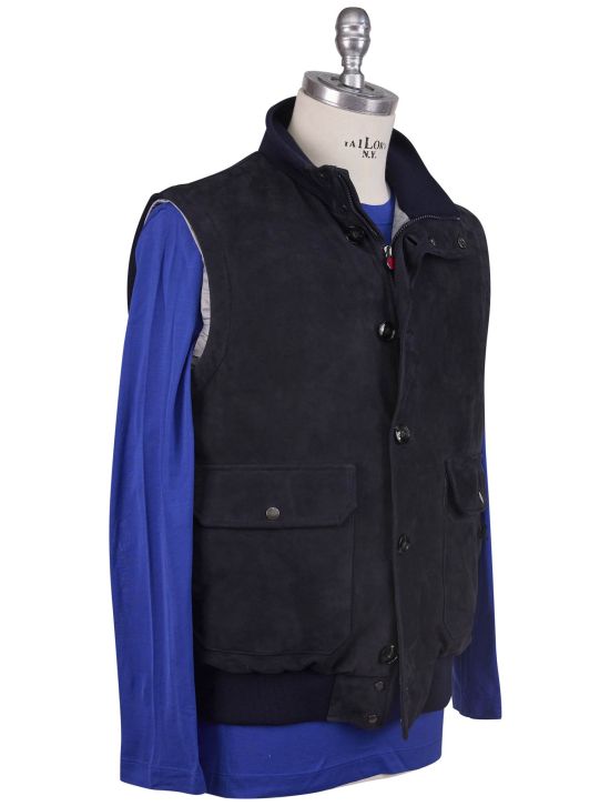 Kiton Kiton Blue Cashmere Leather Suede Vest Blue 001
