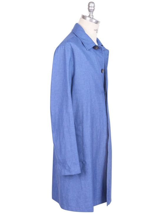 Kiton Kiton Blue Linen Virgin Wool Pl Silk Overcoat Blue 001