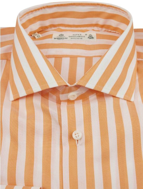 Luigi Borrelli Luigi Borrelli Orange White Cotton Shirt Orange / White 001
