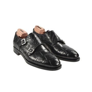 Kiton Kiton Black Leather Crocodile Dress Shoes Black 000