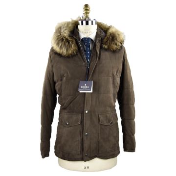 Barba Napoli Barba Brown Leather Suede with Fur Coat Brown 000