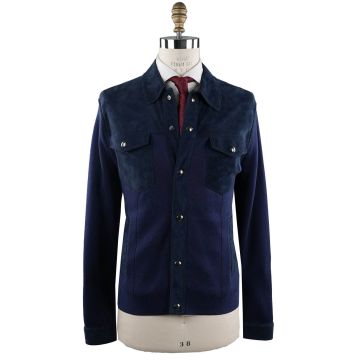 Cesare Attolini Cesare Attoini Blue Leather Wool Sweatshirt Blue 000