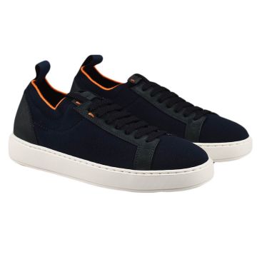 Santoni Santoni Blue Cotton Leather Sneakers Blue 000