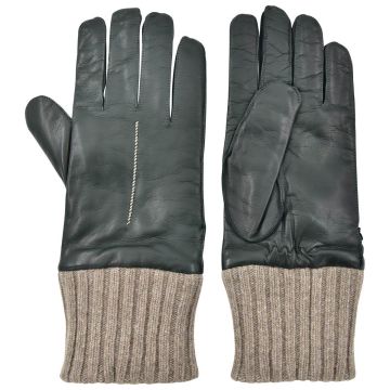 Kiton KITON Green Beige Leather Lambskin Cashmere Gloves Green/Beige 000
