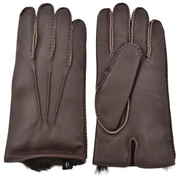 Kiton KITON Brown Leather Deerskin Fur Lapin Gloves Brown 000